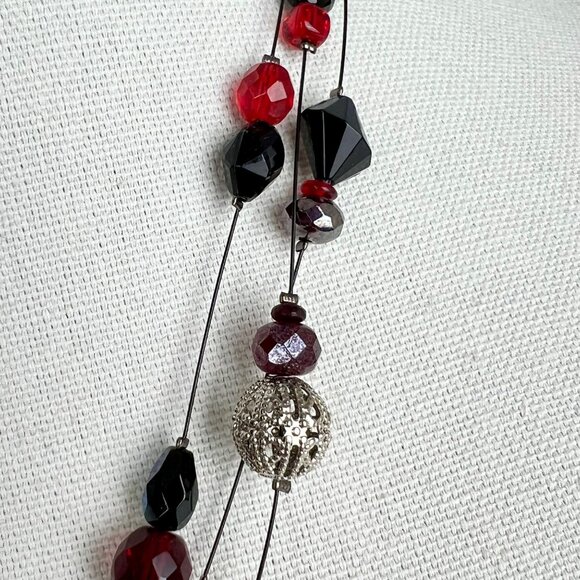 Chicos Antique Silver Red Black Pendant Necklace Earrings Matching Set - Picture 5 of 12